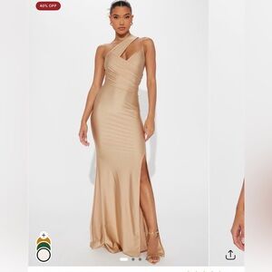 Fashion Nova Elegant One-Shoulder Tan Dress